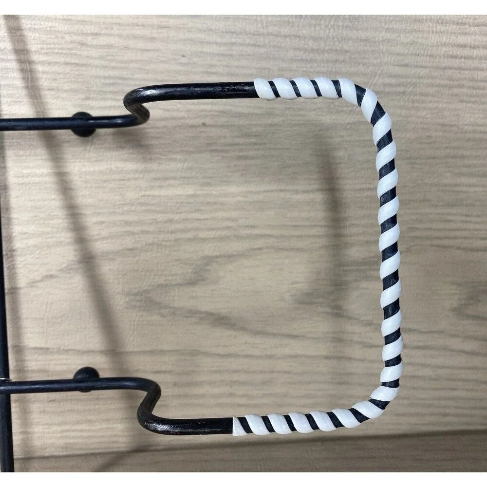 Vtg Casserole Cradle Kitchen Black Metal White Wrapped Handles for 8